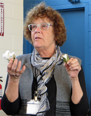 She also brought a quilt she had made using Voysey fabric squares. In the photo on the right she showed us its quilted back.