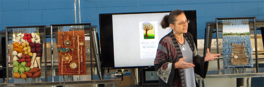 In the photo above, you can see some of the engaging variety of dimensional tapestries Martina brought to show us.