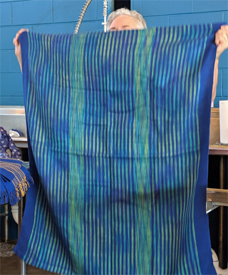 The baby blanket in the photo above is just one of the many prize-winning woven items Margaret had at the Lake County Fair. She wove this with a combination of variegated cotton knitting yarn and 8/2 cotton in a twill. It was awarded a Blue RIbbon.
