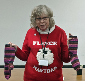 Mary knit a pair of socks using self-striping yarn.