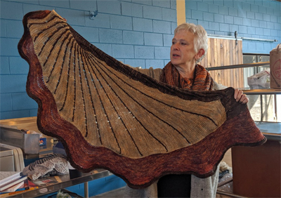 Among the items Shelby brought was a Steven West shawl she knit using a variety of stitches