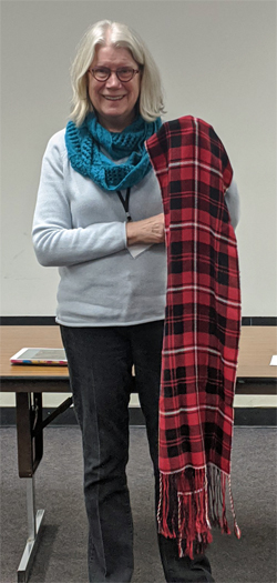 Betty wove this scarf for her niece using the Chicago Fire Dept. tartan and tencel yarn.