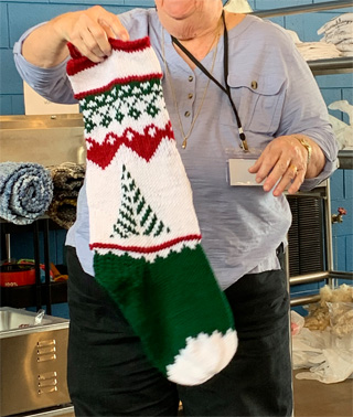 generously proportioned Christmas stocking she knit